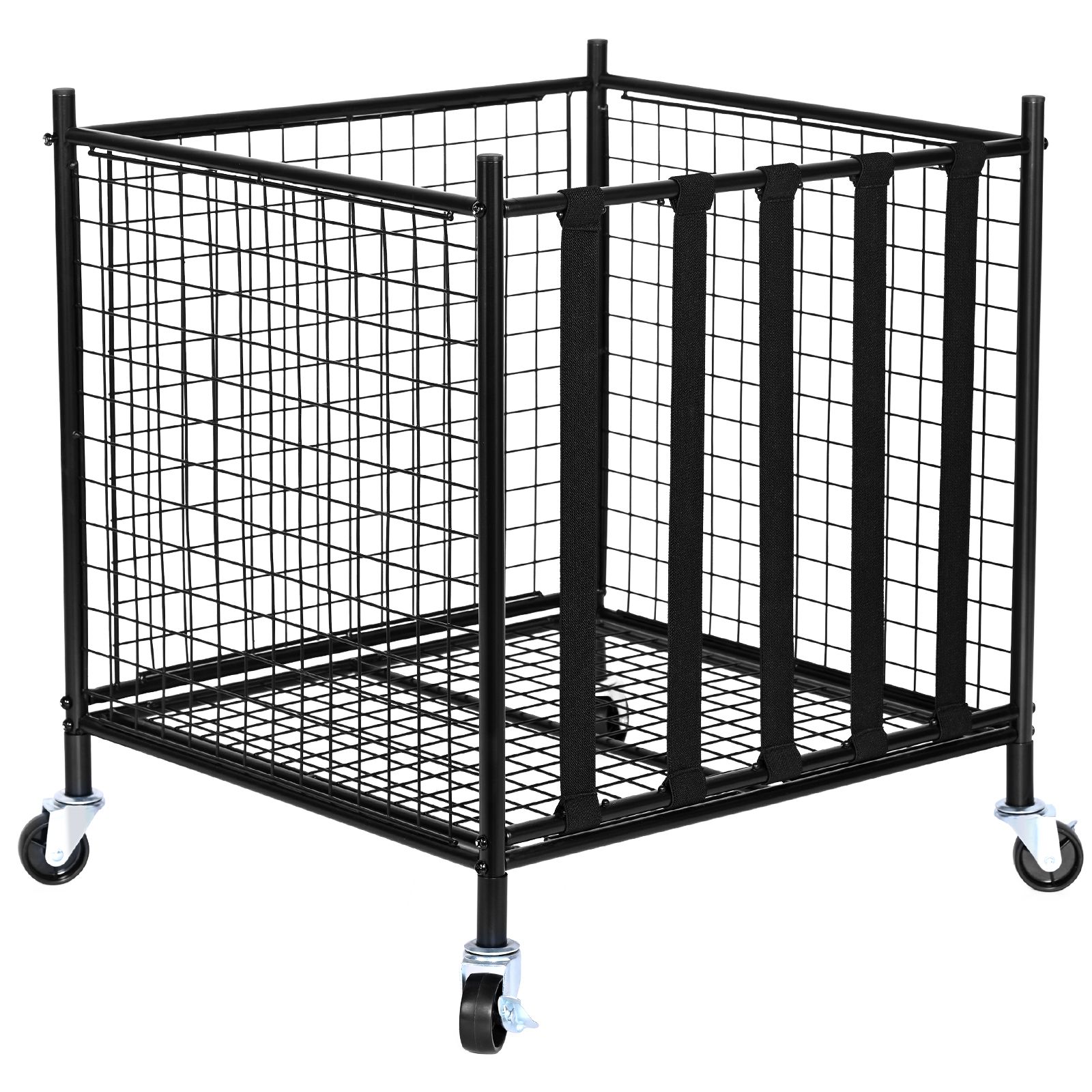 Sports Equipment In School - Rollbarer Sportball-Aufbewahrungswagen, Abschließbarer Basketballkorb mit Elastischen