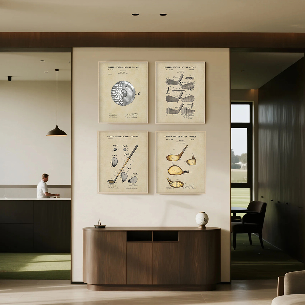 Sports Equipment Drawing - Vintage Golf-Patentkunstdrucke Industriestil-Poster Golf-Ausrüstung Patentzeichnungen Leinwandgemälde