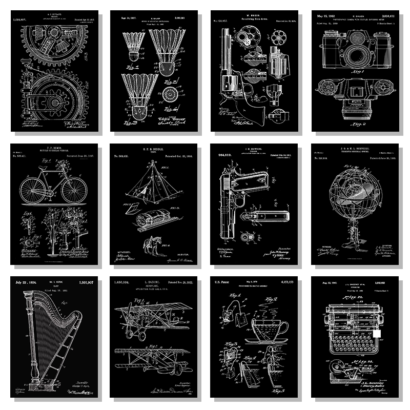 Patent Schwarz Und Weiß Poster – Sports Equipment Drawing Bewertung und Preis