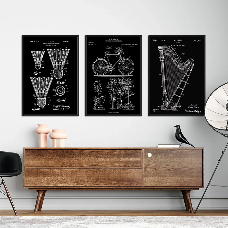 Patent Schwarz Und Weiß Poster – Sports Equipment Drawing Bewertung und Preis