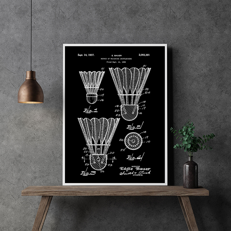 Patent Schwarz Und Weiß Poster – Sports Equipment Drawing Bewertung und Preis